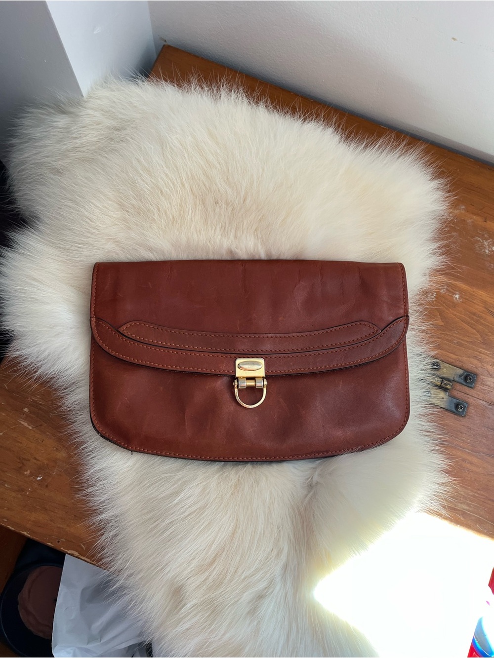 Authentic Vintage Leather Fold-Over Clutch in Chestnut Brown
